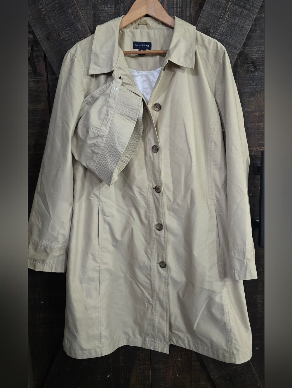 Lands' End Women's Light Beige Trench Coat With Hat Size 18/20